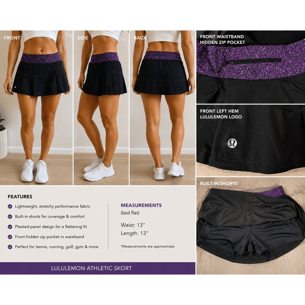 Lululemon Y2K black tennis skort purple athletic mini skort size 4/6 Pace Setter